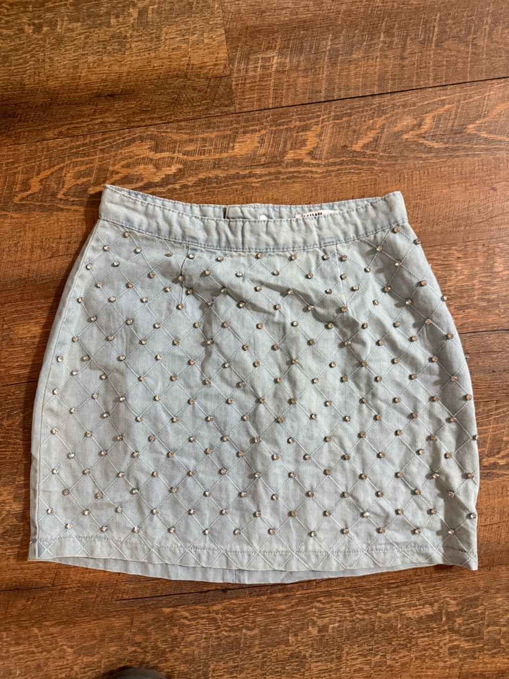 KIWI Light Wash Rhinestone Denim Mini Skirt Size Small NWT Y2K Bling